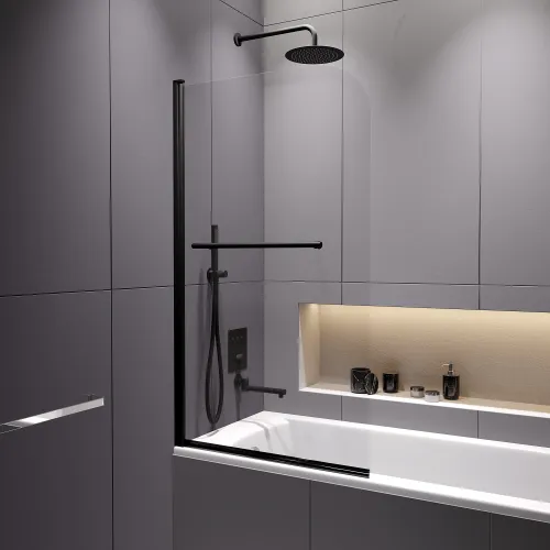 Шторка на ванну RGW SC-114B, Цвет стекла: прозрачное, Цвет профиля (вариация): Черный, Выбрать размер: 800, изображение 11