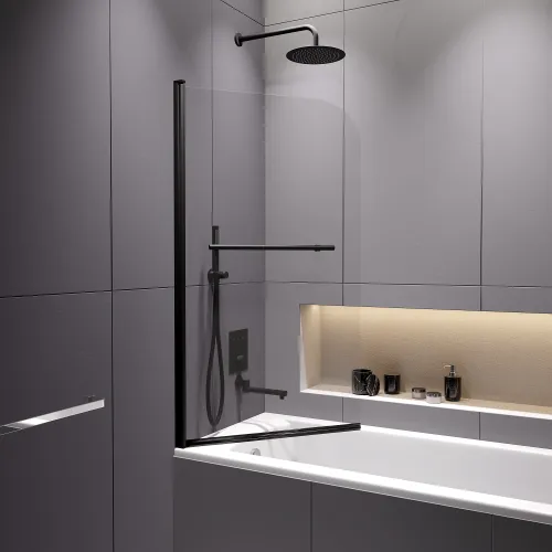 Шторка на ванну RGW SC-114B, Цвет стекла: прозрачное, Цвет профиля (вариация): Черный, Выбрать размер: 800, изображение 32