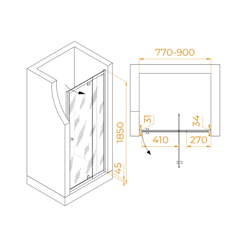 Душевая дверь RGW PA-02B NEW, Цвет стекла: прозрачное, Цвет профиля (вариация): Черный, Выбрать размер: 80, изображение 50