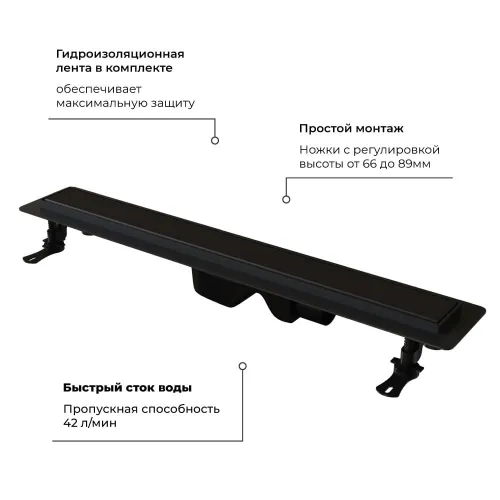 Душевой лоток RGW Drain Leo-31 черный, Выбрать цвет: Чёрный, Выбрать размер: 60, изображение 21