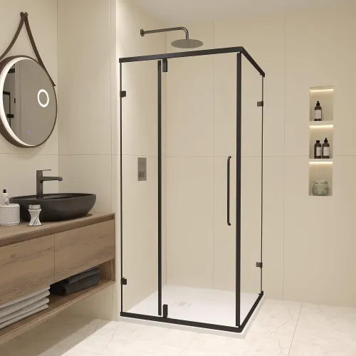 Душевой уголок RGW CL-035B прозрачное/черный, Цвет стекла: прозрачное, Цвет профиля: Черный, Выбрать размер: 900x900, изображение 15