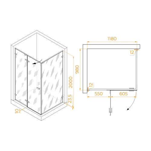 Душевой уголок RGW SV-040B матовое/черный, Цвет стекла: матовое, Цвет профиля: Черный, Выбрать размер: 1200x1000, изображение 48