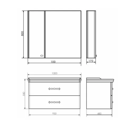 COMFORTY. Тумба-умывальник "Неаполь-65/80/100" белый глянец с раковиной COMFORTY, Выбрать размер: 100, Выбрать цвет: Белый глянец, Комплектация: раковина 50180, изображение 5