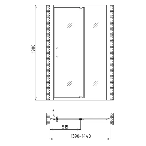Душевая дверь в нишу распашная Gemy Sunny Bay  140х190 прозрачное стекло, изображение 2
