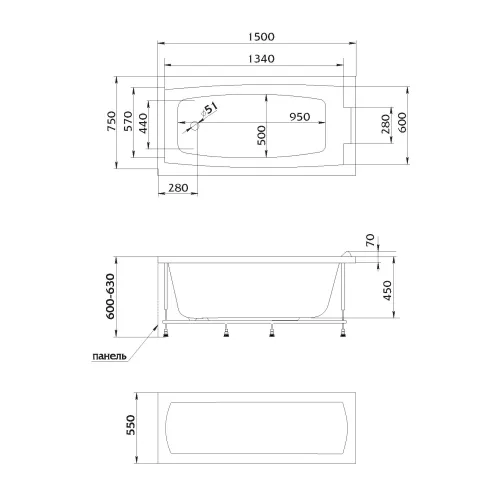 Ванна 1Marka  AELITA, Выбрать размер: 150*75, изображение 7