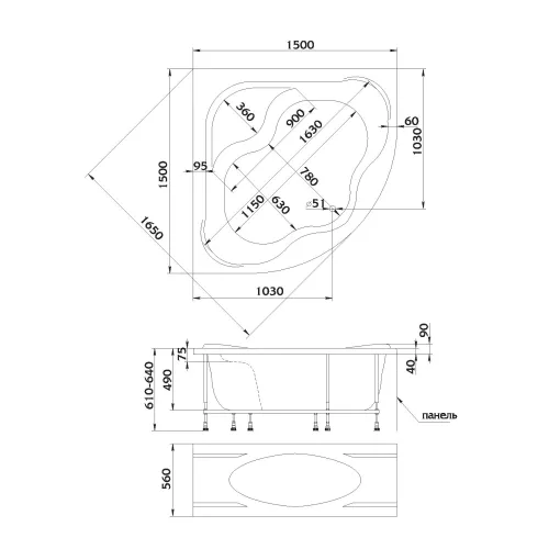 Акриловая ванна Marka One AFRODITA, Выбрать размер: 150х150, изображение 6