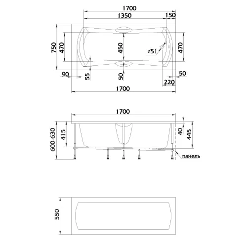 Ванна акриловая  1Marka AGORA 170x75, изображение 7