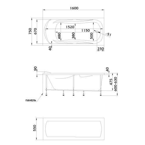 Ванна 1Marka KLEO 160x75, изображение 3
