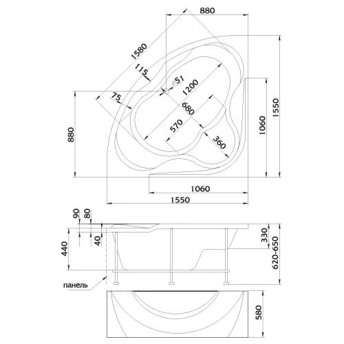 Ванна 1Marka LUXE 155x155, изображение 3