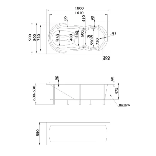 Ванна 1Marka акриловая TAORMINA 180*90, изображение 5