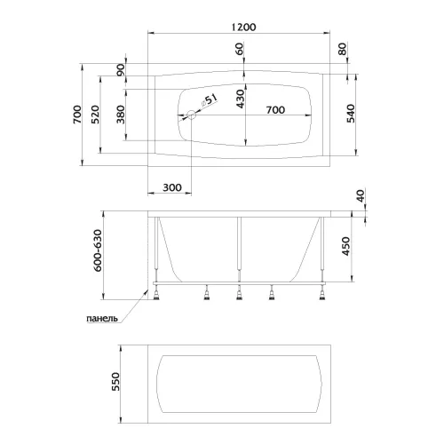 Ванна 1Marka  VIOLA, Выбрать размер: 120*70, изображение 3