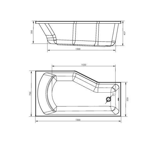 Ванна 1Marka  Convey  L/R, Выбрать размер: 150x75, Ориентация: Левая, изображение 4