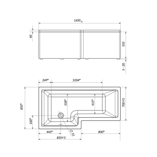 Ванна 1Marka LINEA 165x85 L/R, Выбрать размер: 165*85, Ориентация: Левая, изображение 5