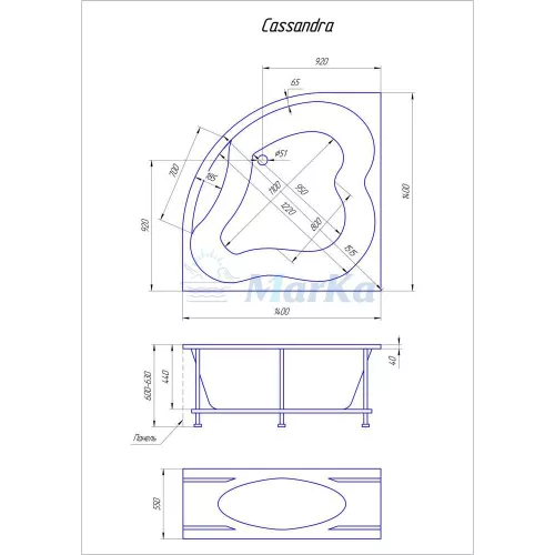 Ванна 1Marka CASSANDRA 140x140, изображение 3
