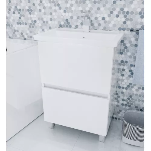 Тумба напольная без раковины 1Marka Aris 2 ящика, Выбрать размер: 60, Выбрать цвет: Белый, изображение 4