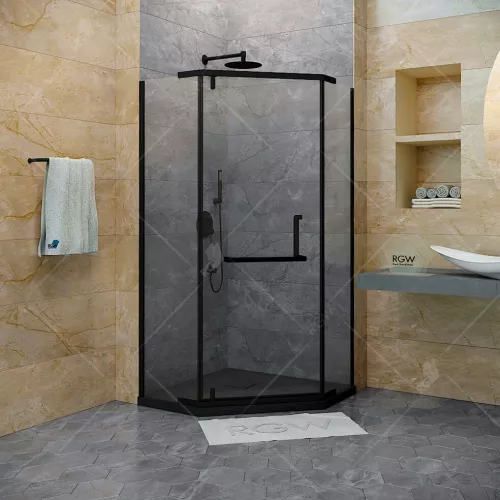 Душевой уголок RGW HO-081B, Цвет стекла: прозрачное, Цвет профиля: Черный, Выбрать размер: 100x100, изображение 2