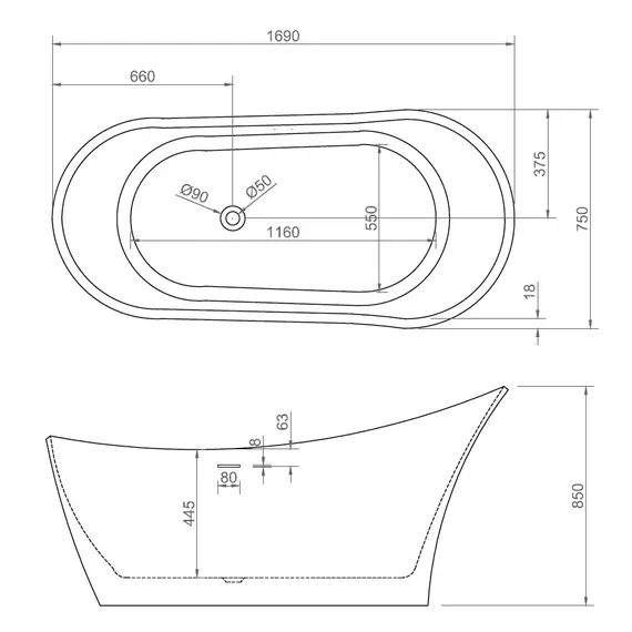 Акриловая ванна ABBER AB9245 169х75