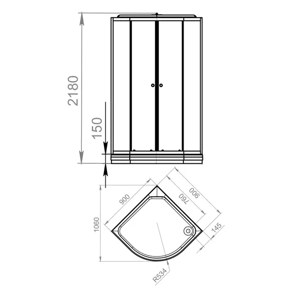 Душевая кабина четверть круга DOMANI-Spa Delight низкий поддон 90х90 см