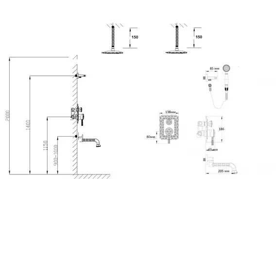Bronze De Luxe Windsor Комплект для душа встраиваемый лейка с потолка
