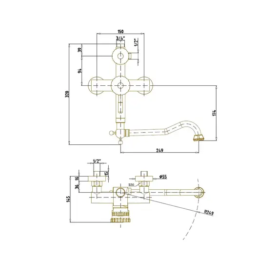 Bronze De Luxe Windsor  Комплект для ванной и душа двухручковый