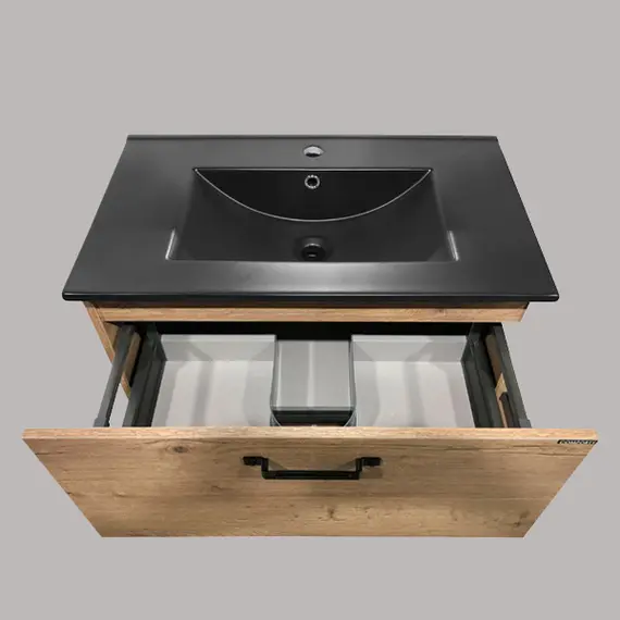 Тумба-умывальник Comforty  Бредфорд дуб темный с черной раковиной 75/90