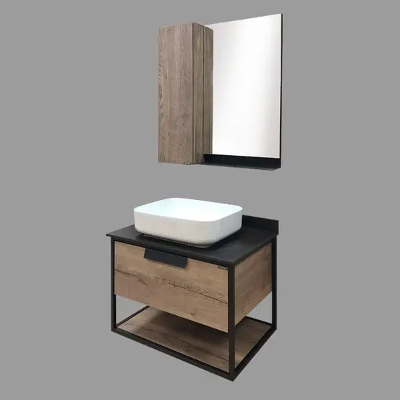 COMFORTY. Тумба-умывальник "Кёльн-75/90" дуб темный с черной столешницей, с раковиной