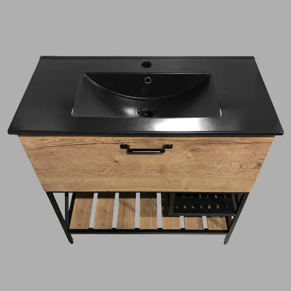 Тумба-умывальник Comforty  Бредфорд дуб темный с черной раковиной 75/90