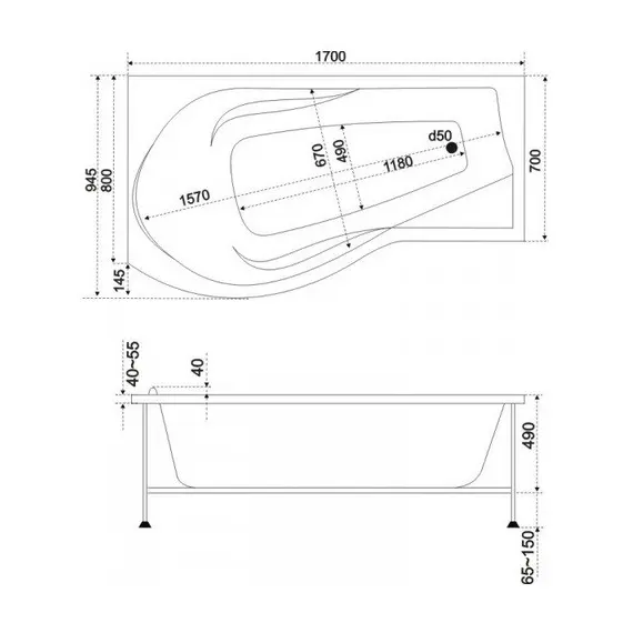 Ванна акриловая  BAS Капри 170*80 L/R