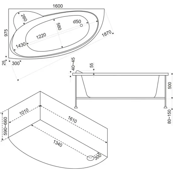 Ванна акриловая  BAS Сагра 160*100  L/R без г/м