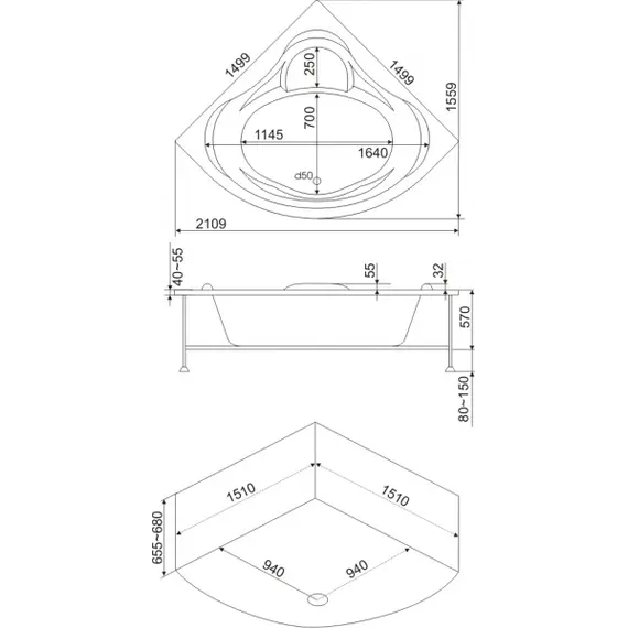 Ванна акриловая BAS Модена 150*150