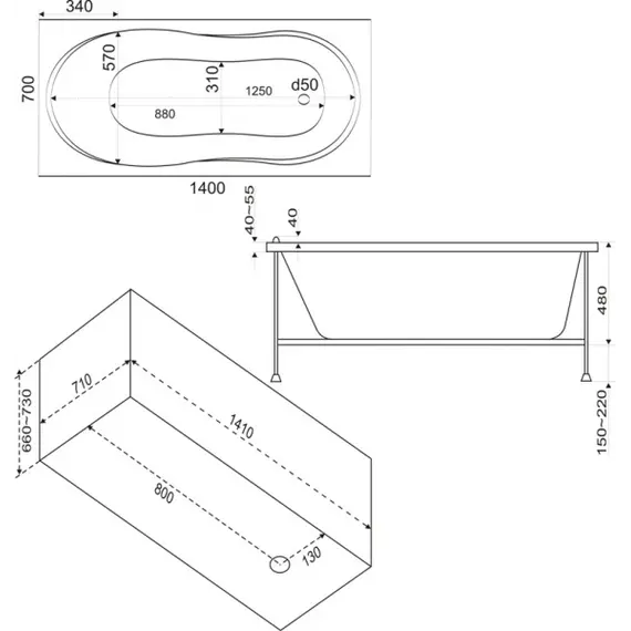Ванна акриловая  BAS Тесса 140*70
