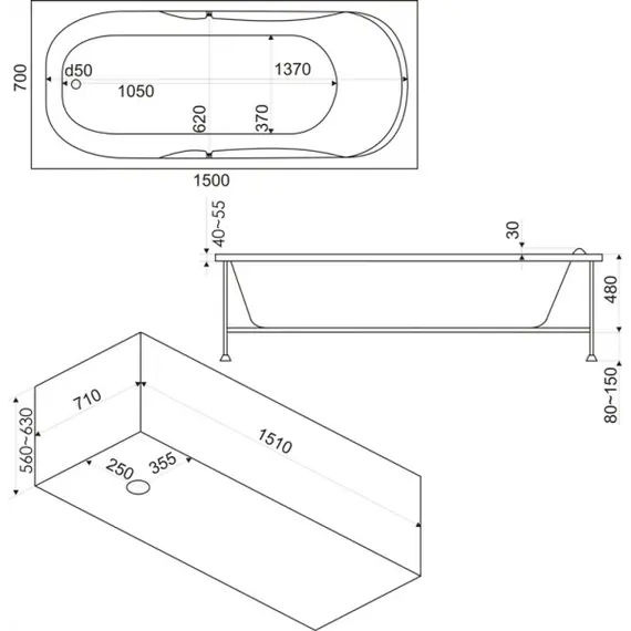 Ванна акриловая  BAS Ибица 150*70
