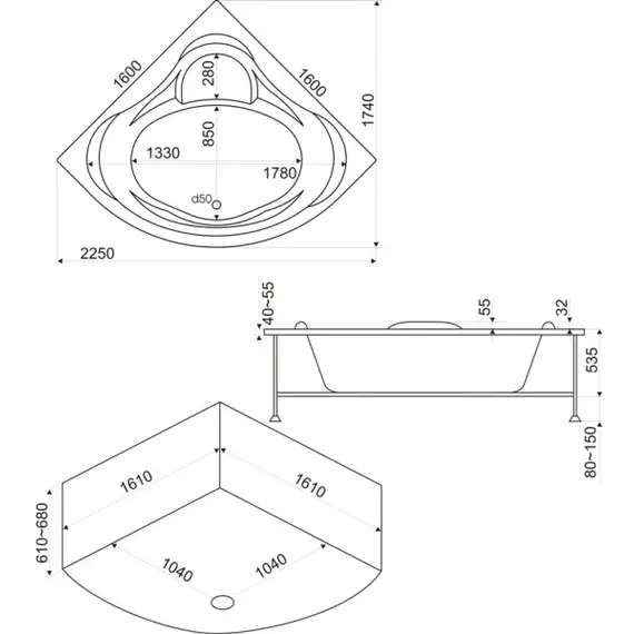 Ванна акриловая  BAS Мега 160*160