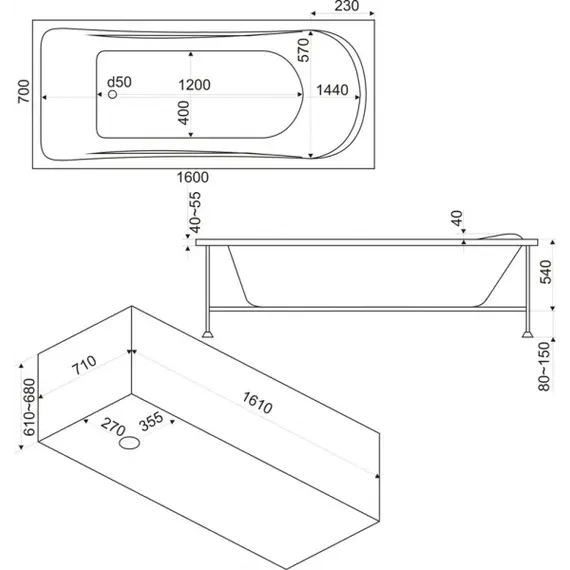 Ванна акриловая  BAS Стайл 160*70