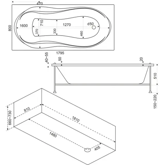Ванна акриловая  BAS Ямайка 180*80