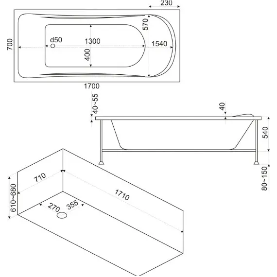 Ванна акриловая  BAS Атланта 170*70