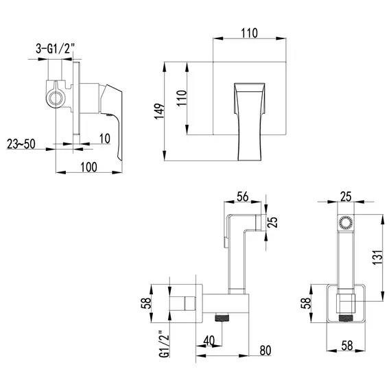 Смеситель Lemark Unit LM4519C с гигиеническим душем, встраиваемый