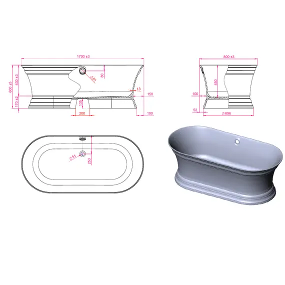 Ванна Astra-Form ШАРМ из литьевого мрамора 170х80 см