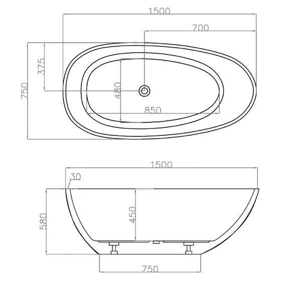 Акриловая ванна ABBER AB9356-1.5 150*75