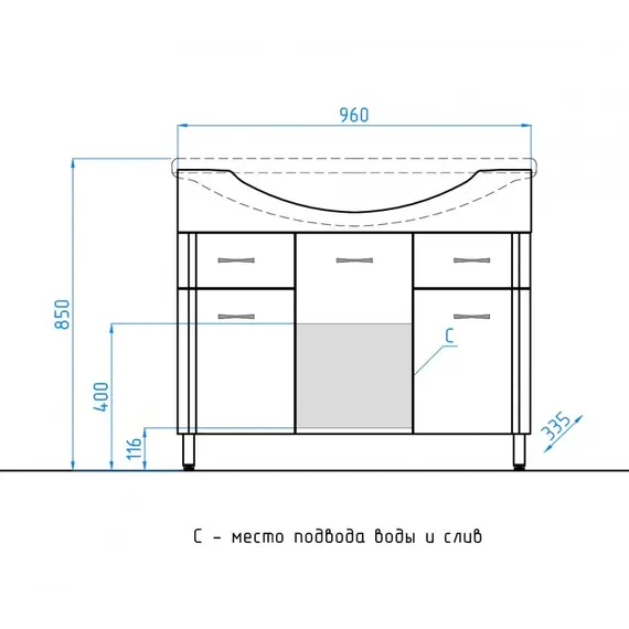 Тумба напольная с раковиной Style Line Эко Волна