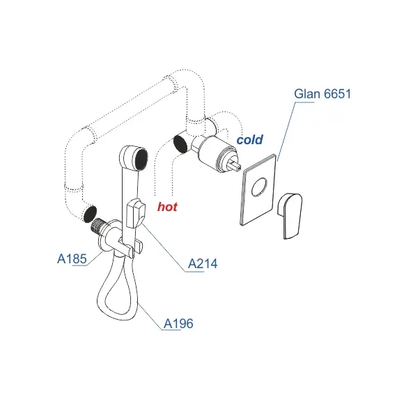 Встраиваемый комплект для биде со шлангом 150 см WasserKRAFT  A55094/A66096