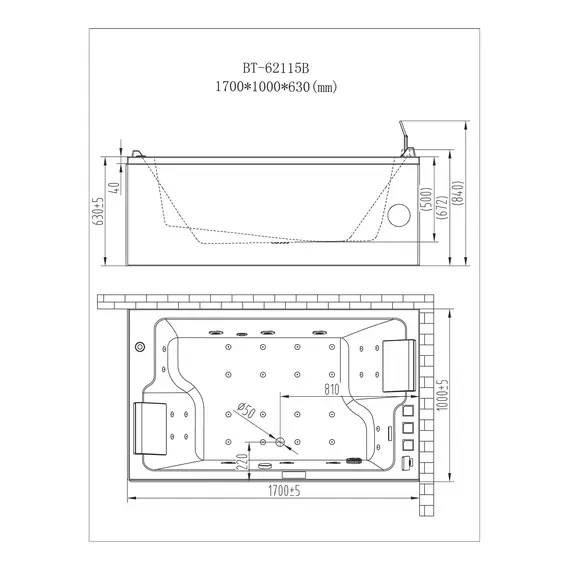 Акриловая гидромассажная ванна Orans BT-62115 L/R  170*100
