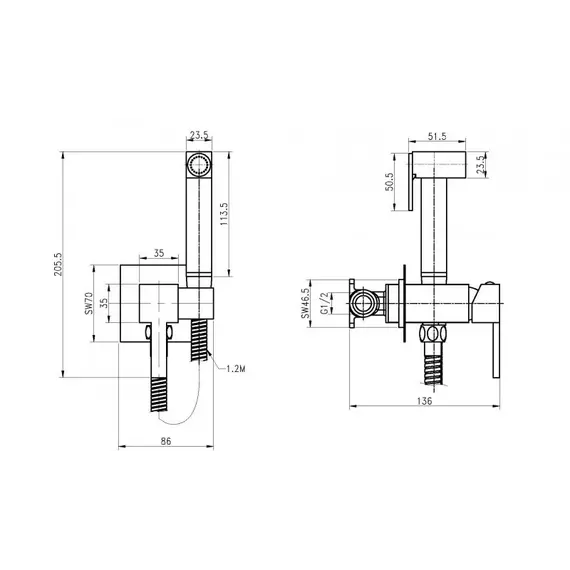 Смеситель для гигиенического душа со штуцером и держателем Cezares CZR-SET-DA2-ID3-FMM120-01