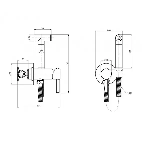Смеситель для гигиенического душа со штуцером и держателем Cezares CZR-SET-DA1-ID2-FMM120