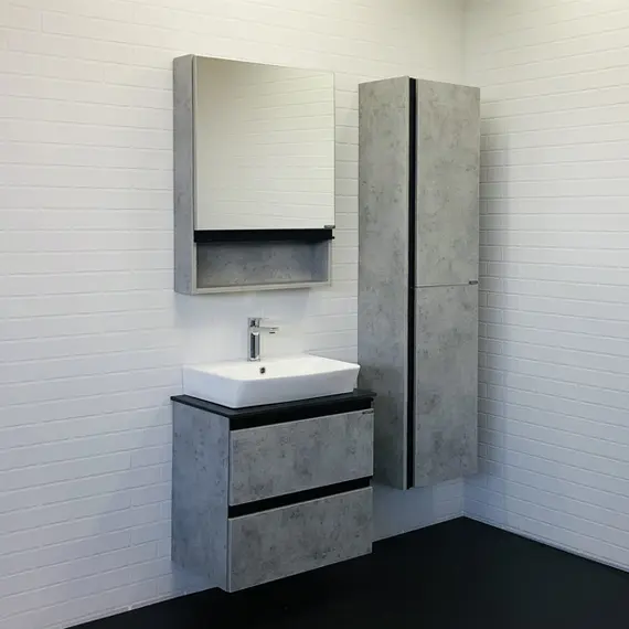 COMFORTY. Тумба-умывальник "Эдинбург-60-2 " бетон светлый с черной столешницей, с раковиной COMFORTY