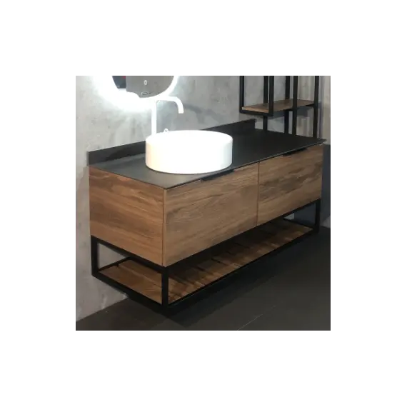 COMFORTY. Тумба-умывальник "Порто-120-1-/2" дуб тёмно-коричневый с черной столешницей c 1-2  раковиной COMFORTY 9110