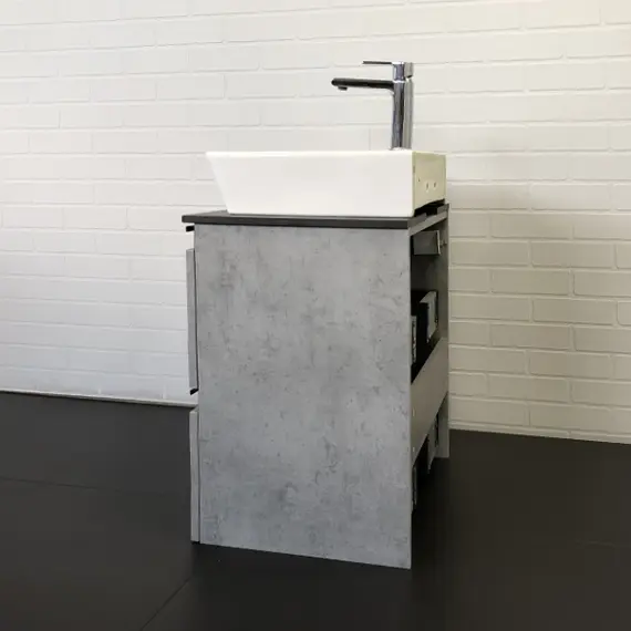 COMFORTY. Тумба-умывальник "Эдинбург-60-2 " бетон светлый с черной столешницей, с раковиной COMFORTY