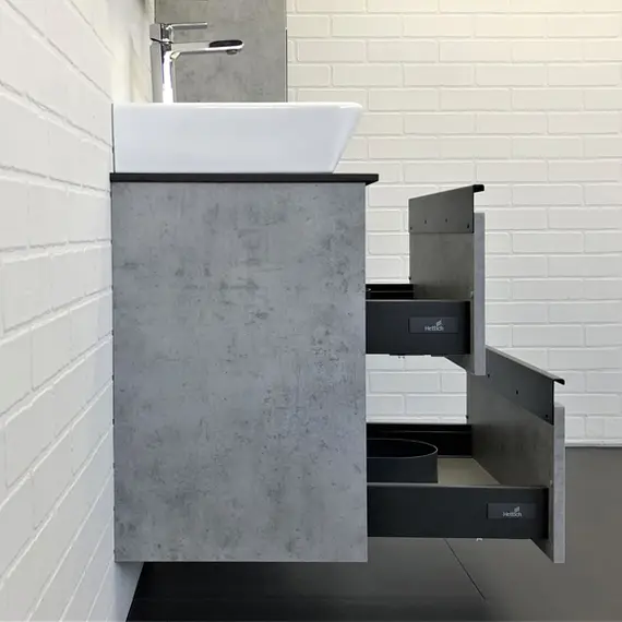 COMFORTY. Тумба-умывальник "Эдинбург-60-2 " бетон светлый с черной столешницей, с раковиной COMFORTY