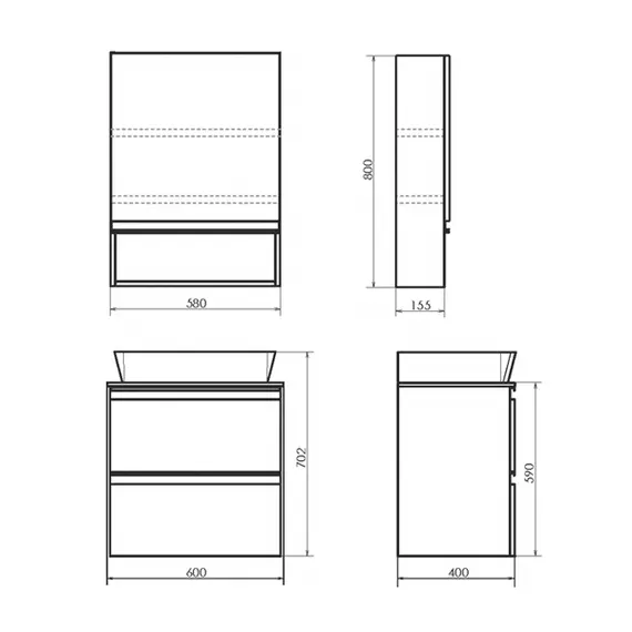 COMFORTY. Тумба-умывальник "Эдинбург-60-2 " бетон светлый с черной столешницей, с раковиной COMFORTY