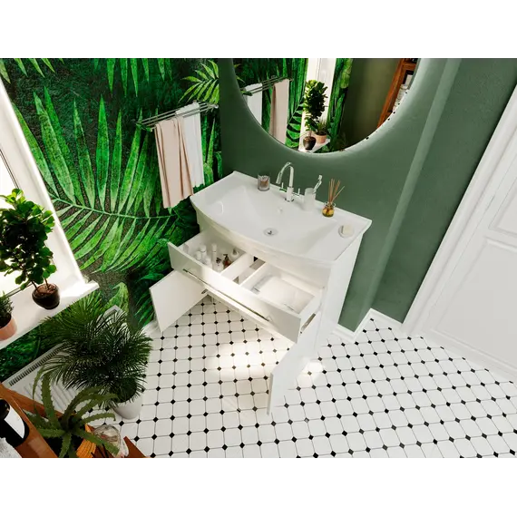 Тумба 1Marka  напольная под раковину  Lina New 105Н 1в.я 3д Белый глянец